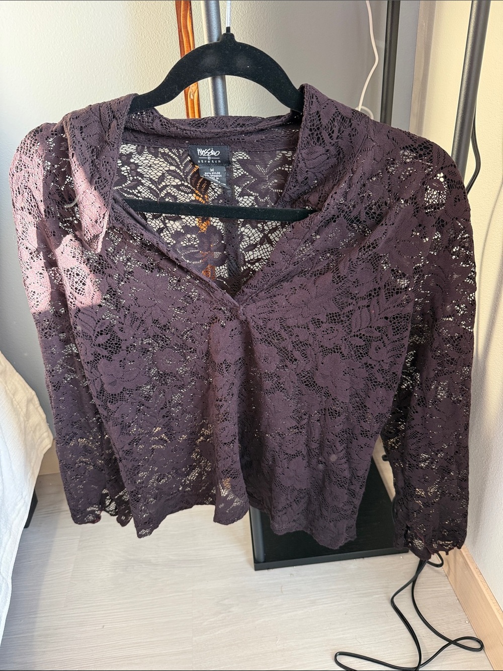 Mossimo Supply Co. Plum Lace V-Neck Sheer Blouse